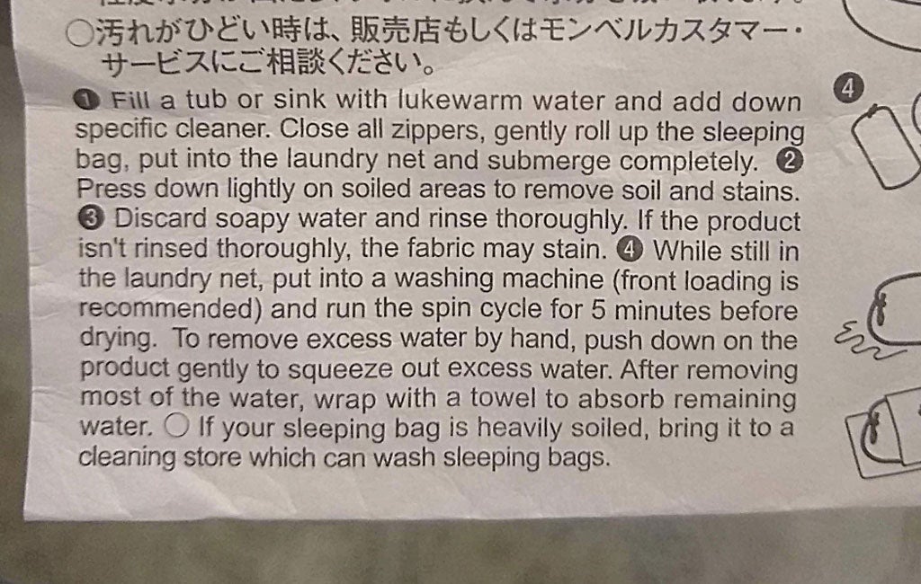 instrucciones sobre cómo lavar un saco de dormir