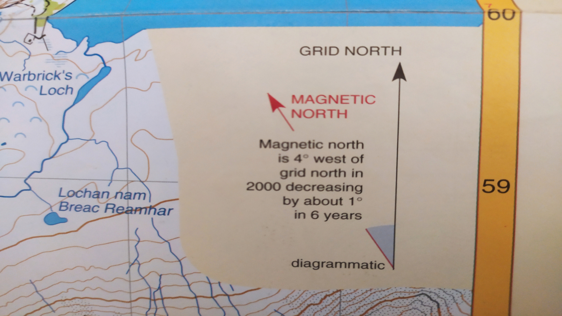 Tecla de declinación magnética en un mapa