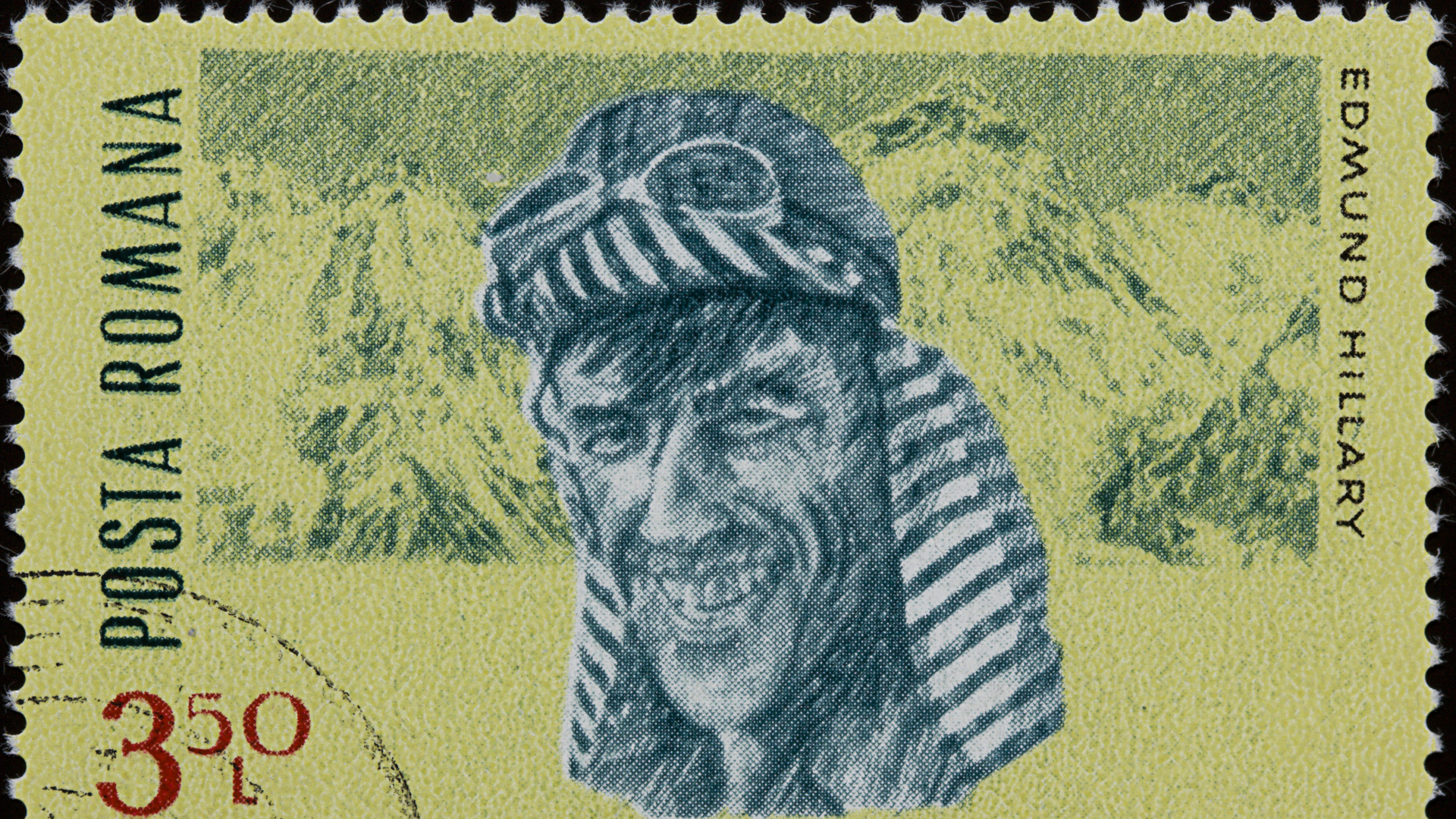 Un sello con una imagen de Sir Edmund Hillary
