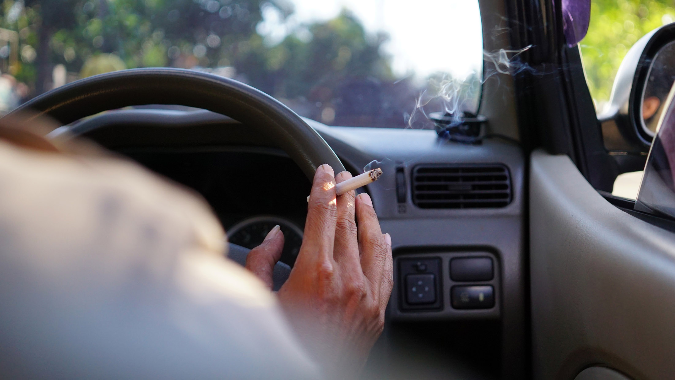 seguridad contra incendios forestales: alguien fumando en un automóvil